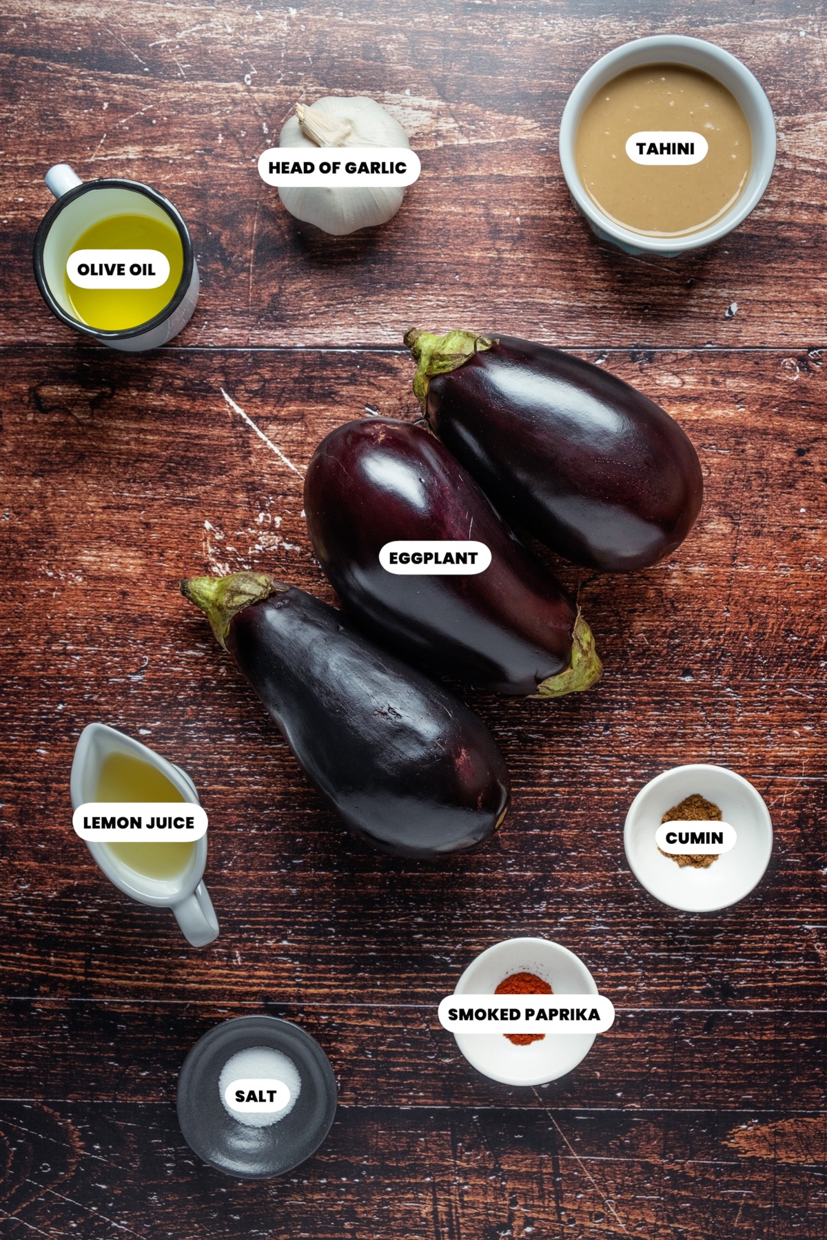 Photo of the ingredients needed to make baba ganoush.