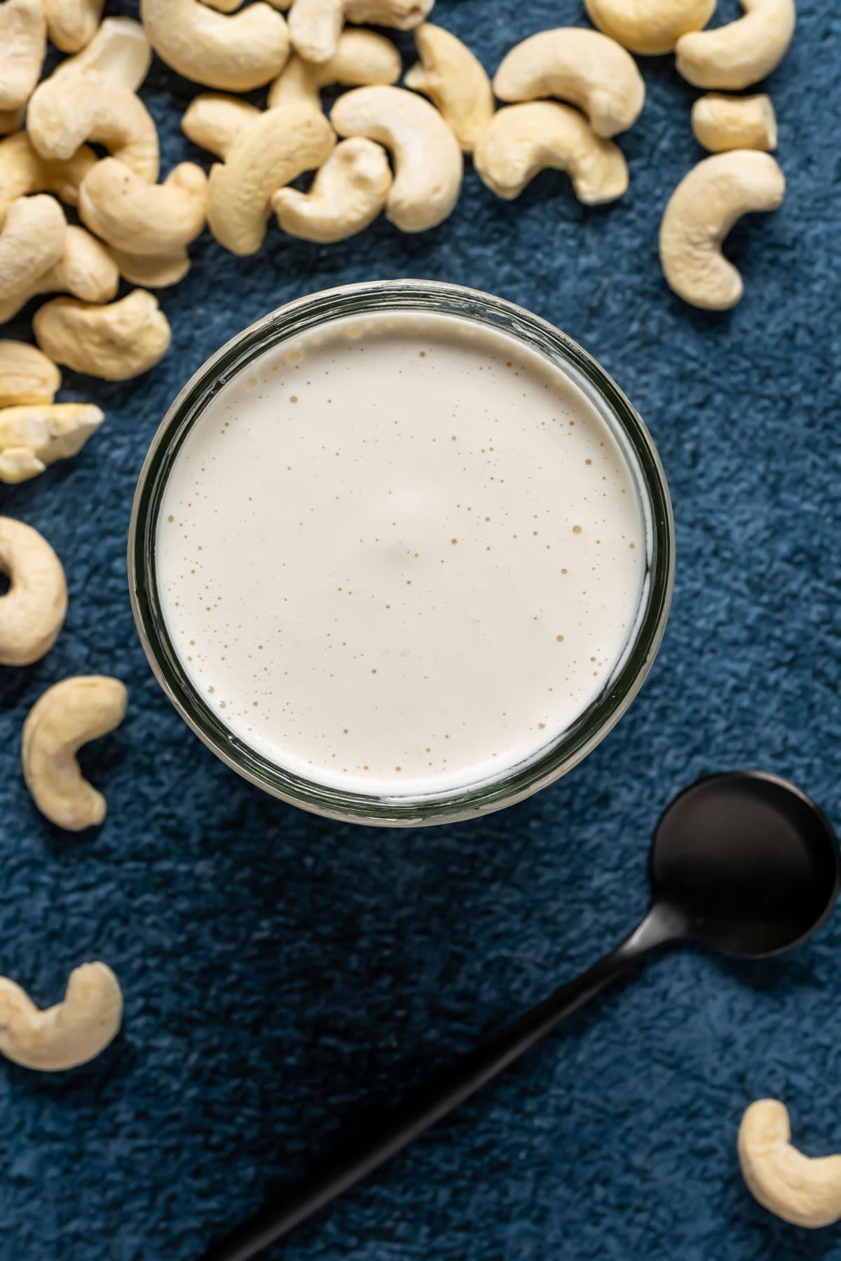 Vegan heavy cream substitute in a glass jar. 