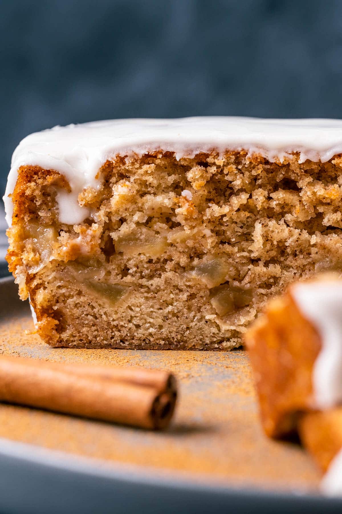 Vegan apple bread topped with glaze