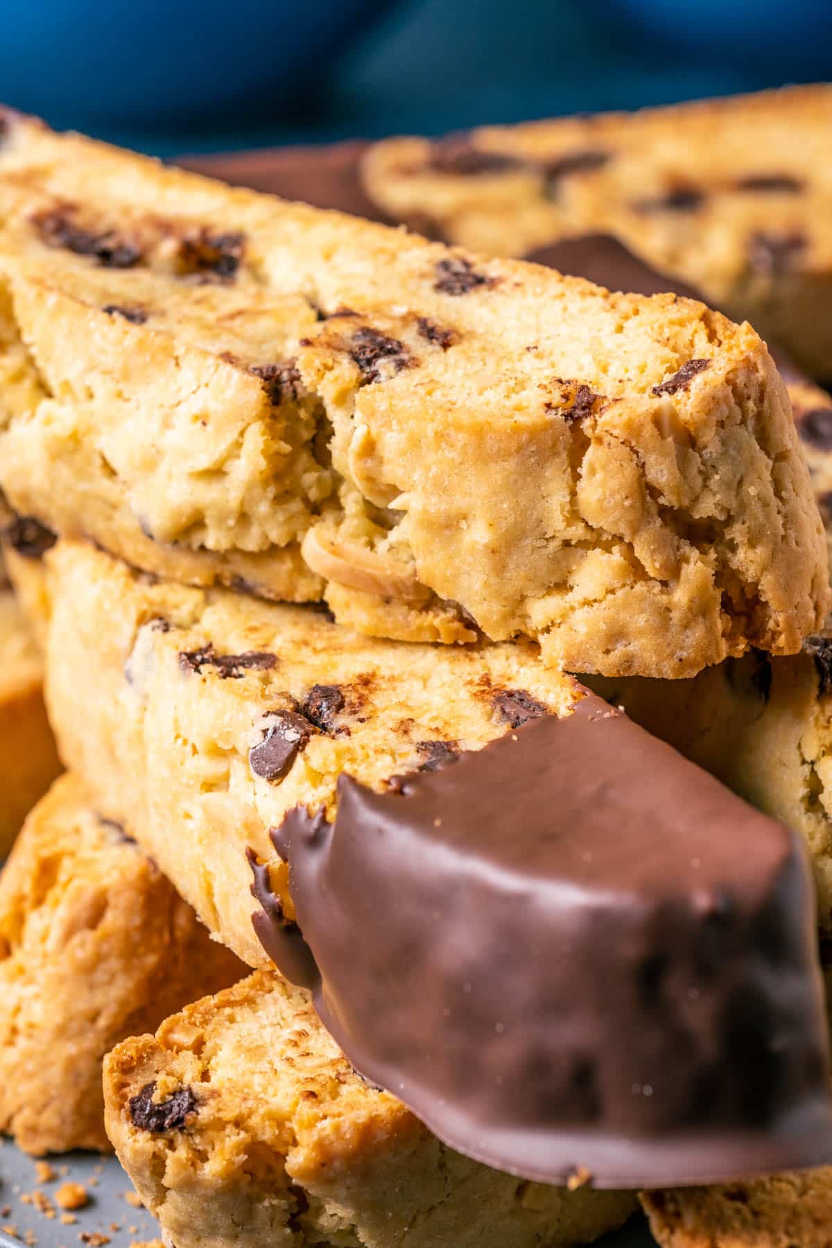 Biscotti stacked up on a plate.