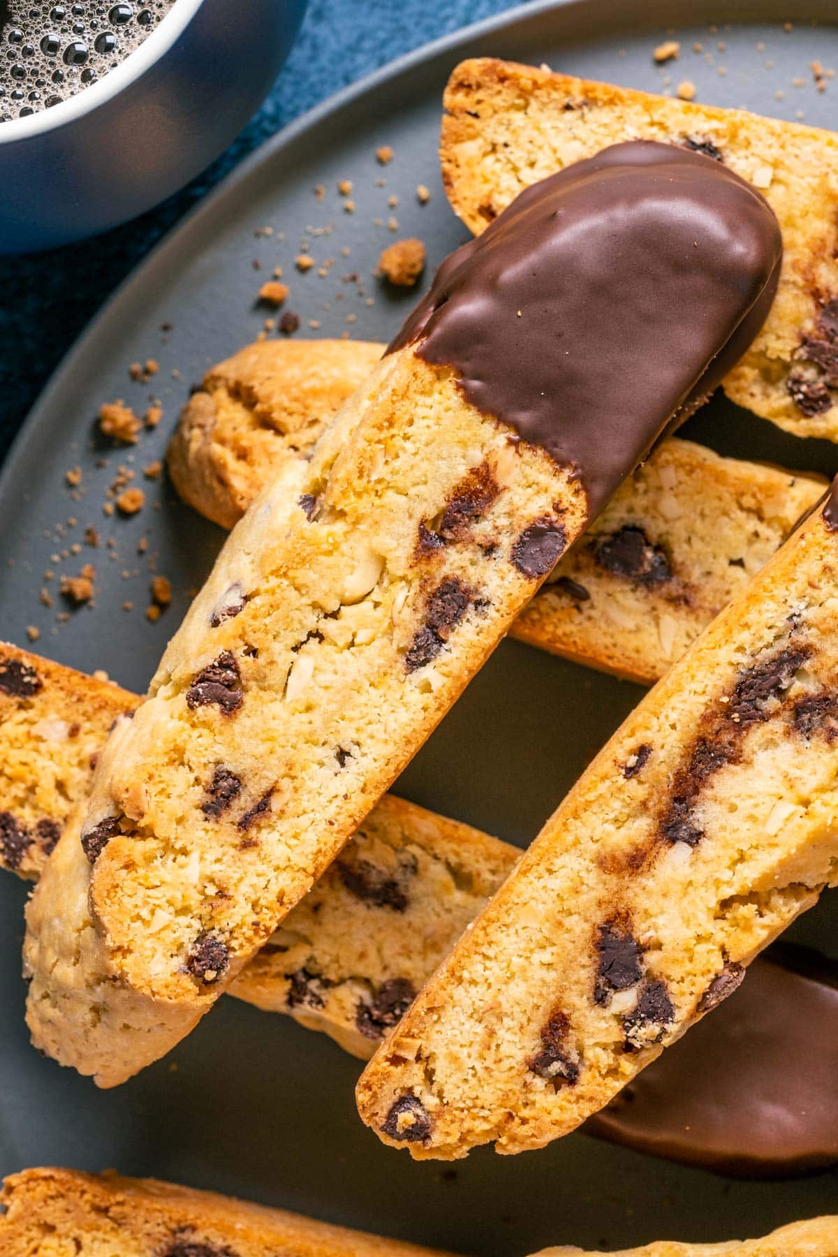 Biscotti stacked up on a plate.