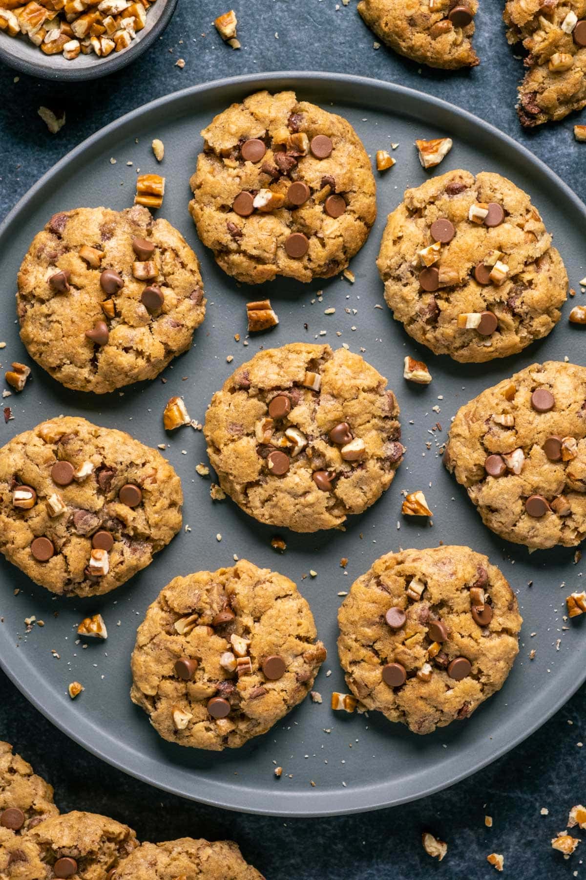 Vegan cowboy cookies on a plate. 