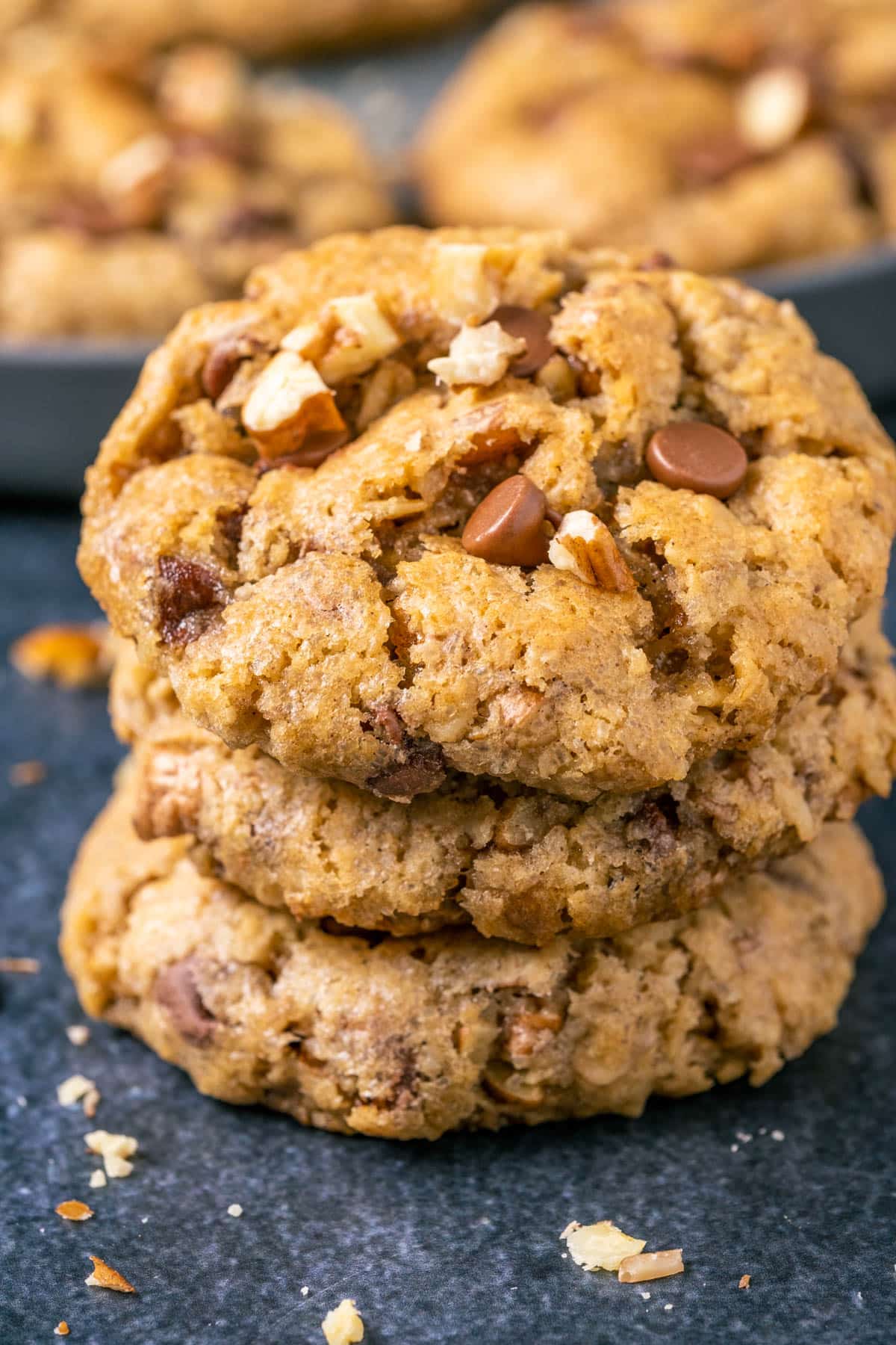 Stack of three cowboy cookies.