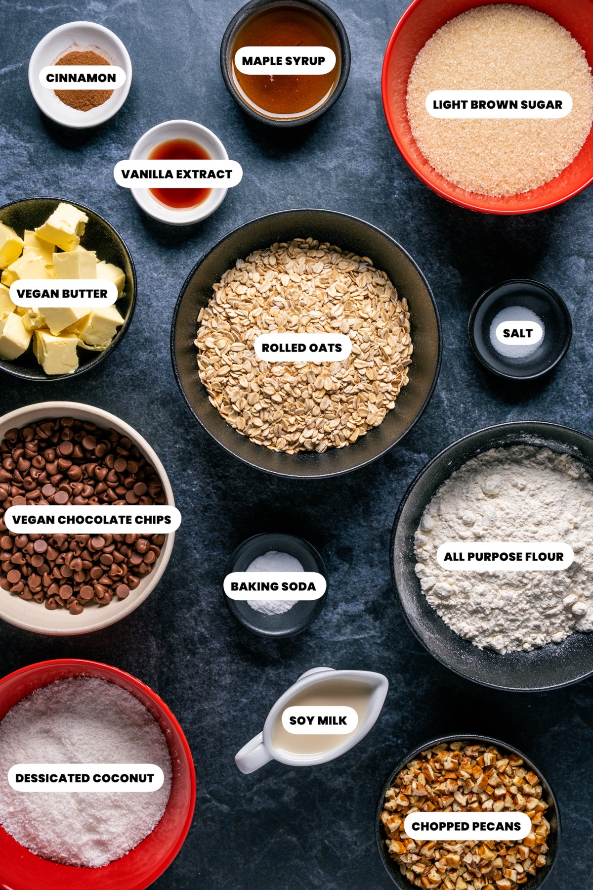 Ingredients for vegan cowboy cookies.