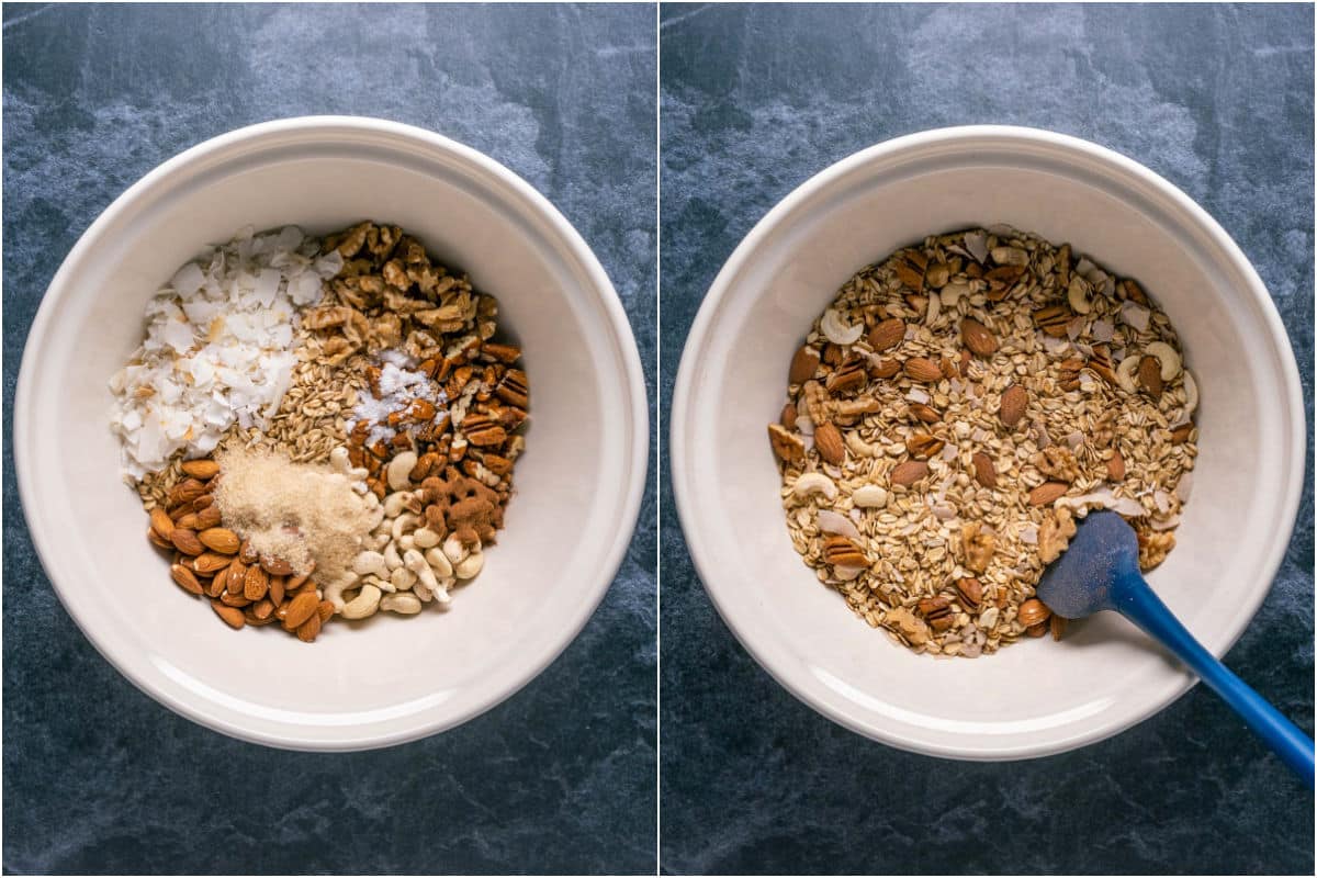 Ingredients added to mixing bowl and mixed together.