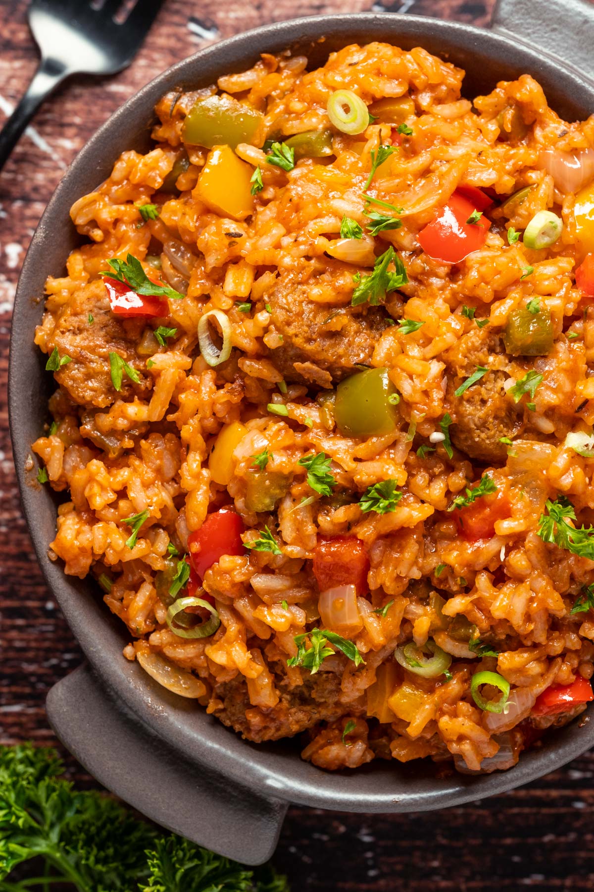 Vegan jambalaya in a bowl.