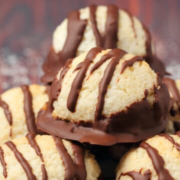 Vegan coconut macaroons in a stack.