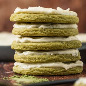 Stack of vegan matcha cookies