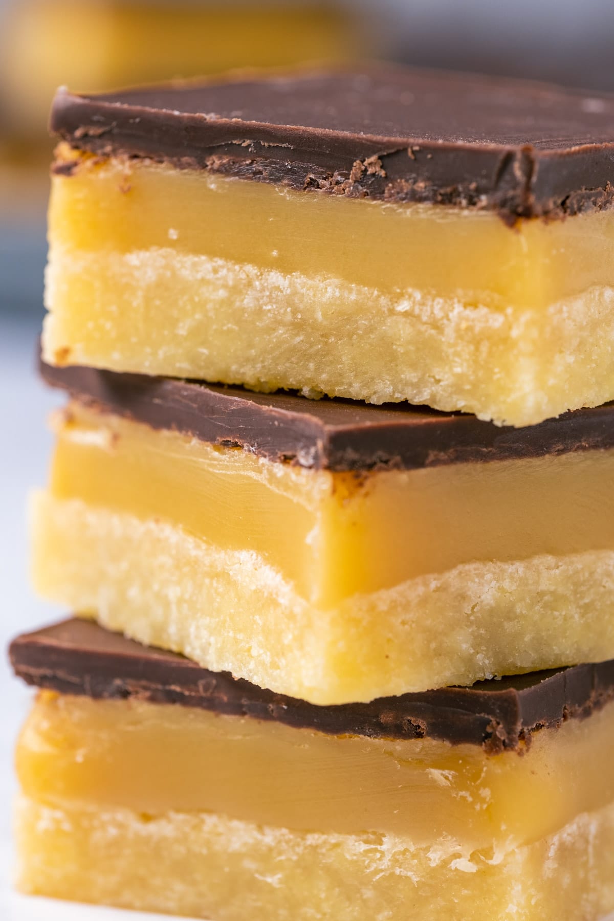 Vegan millionaire shortbread in a stack.