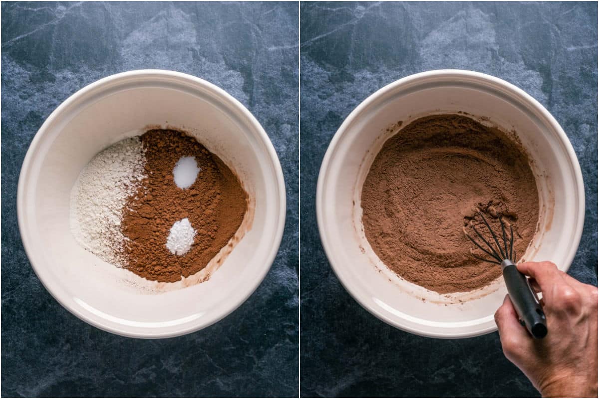 Dry ingredients added to mixing bowl and mixed together.