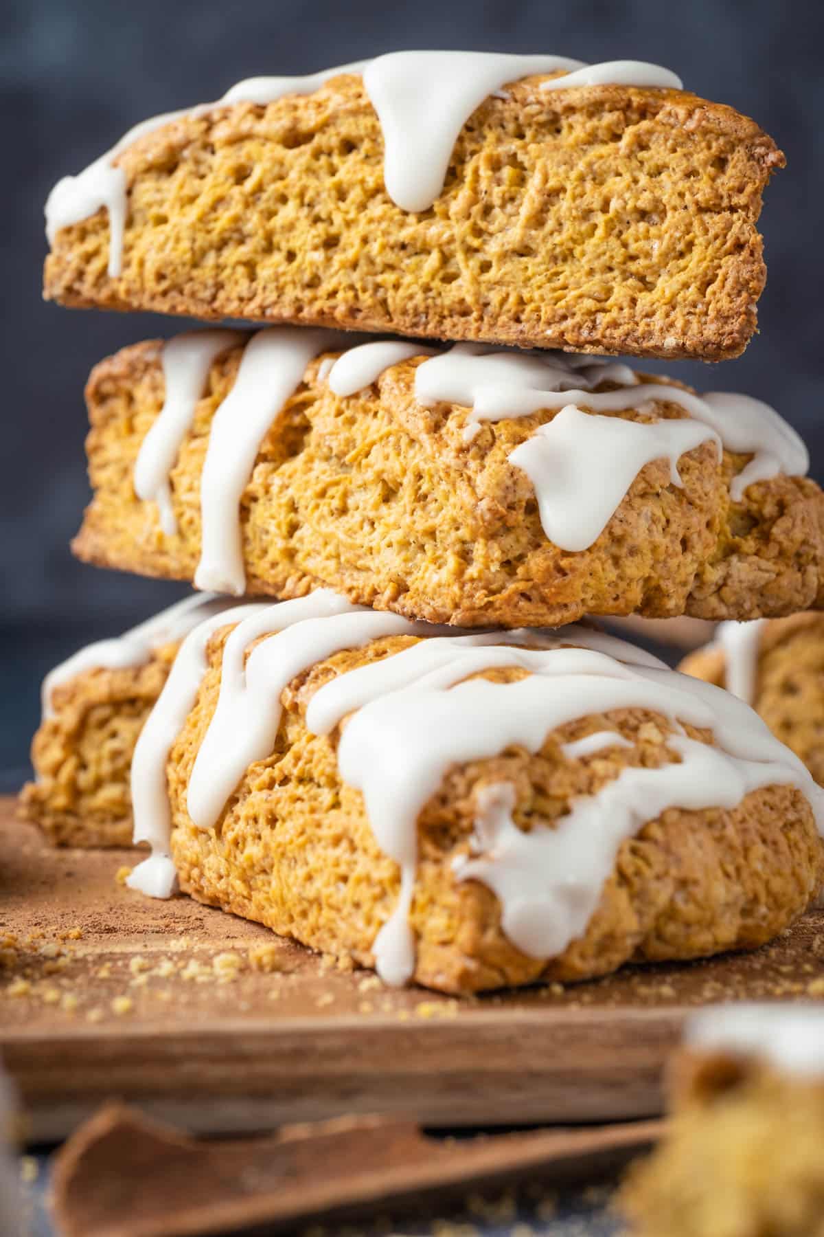 Vegan pumpkin scones in a stack.