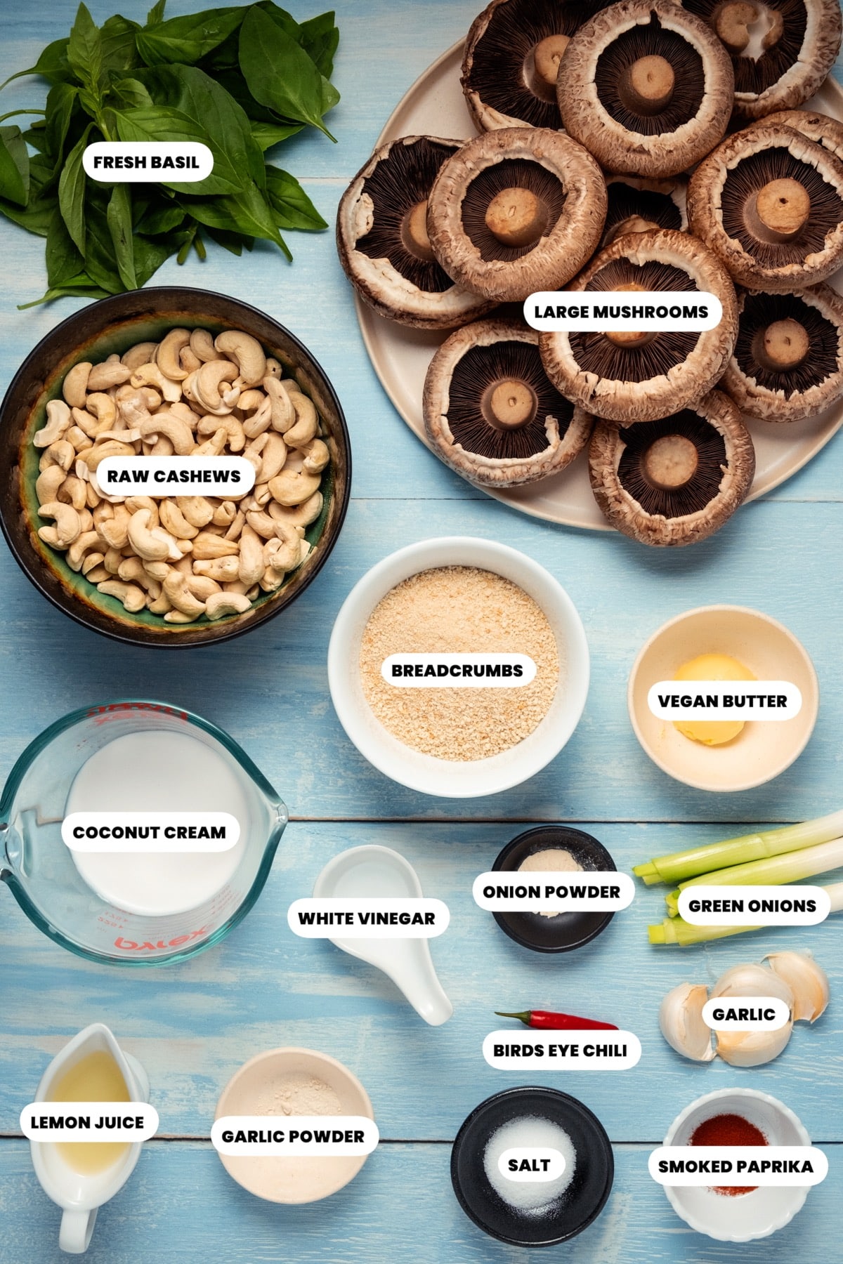 Ingredients for vegan stuffed mushrooms. 