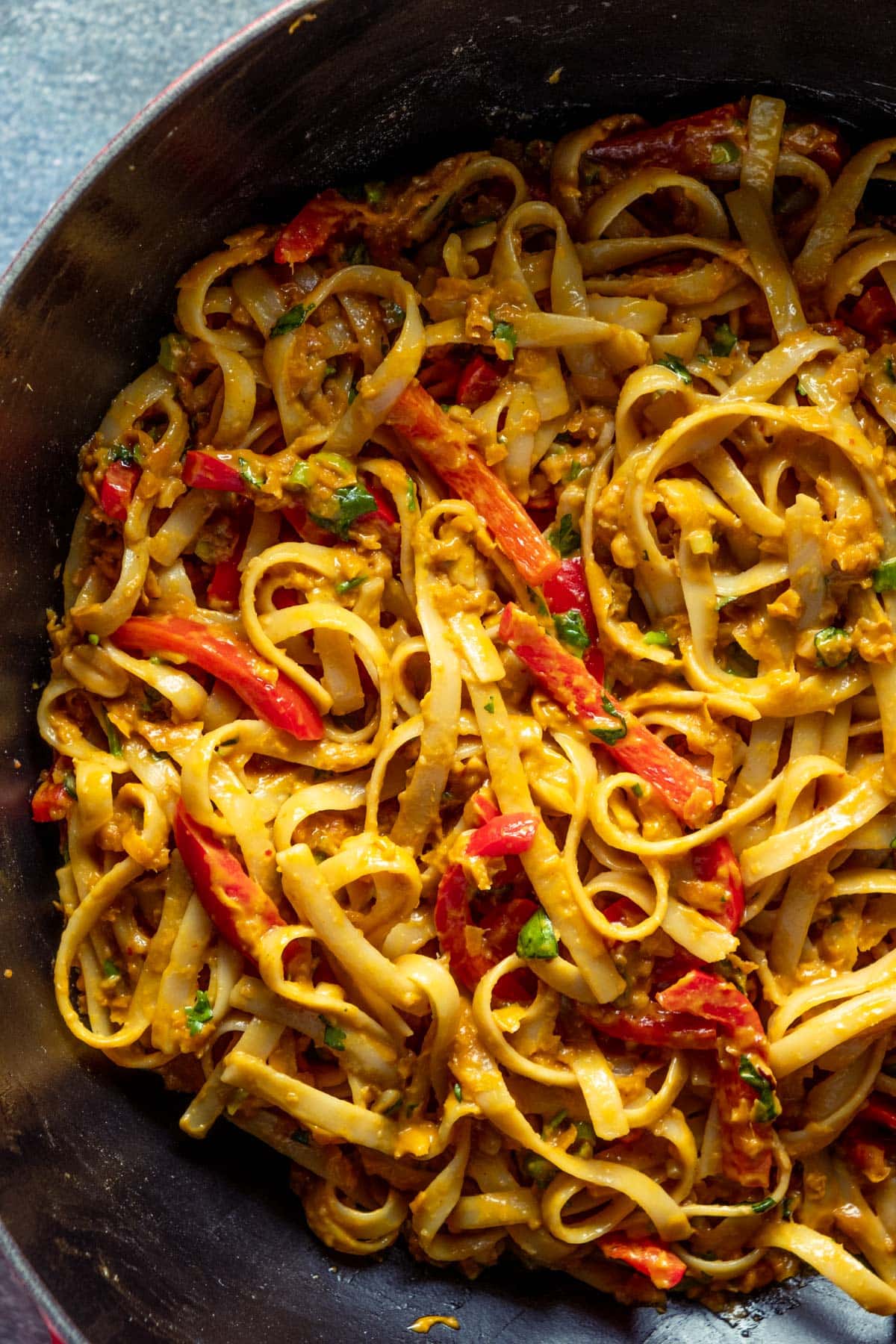 Vegan Thai Peanut Noodles in the pot.