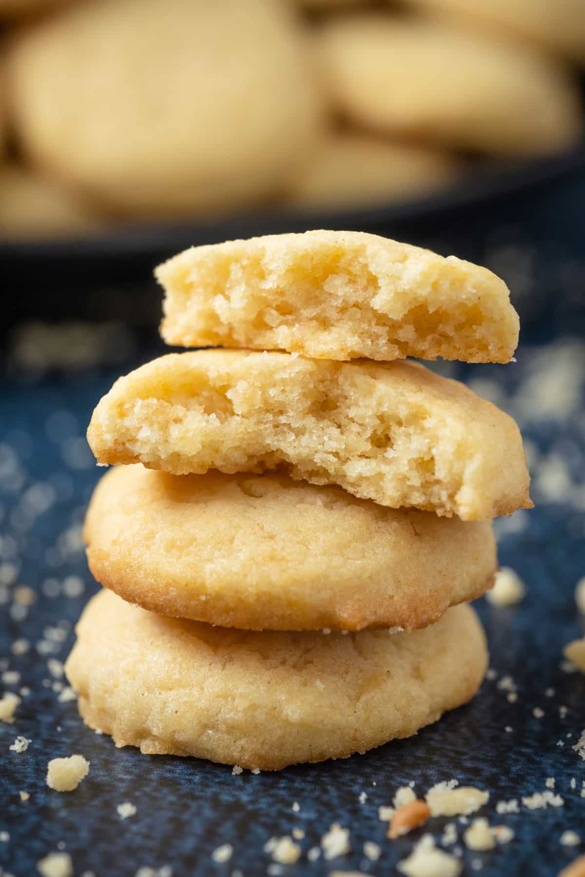 Vegan vanilla wafer broken in half to show the middle.